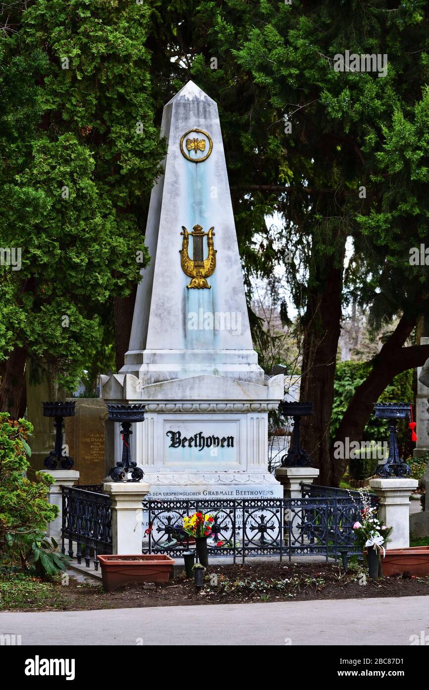 Beethoven`s tomb in the Central Cemetery in Vienna, Austria. Stock Photo